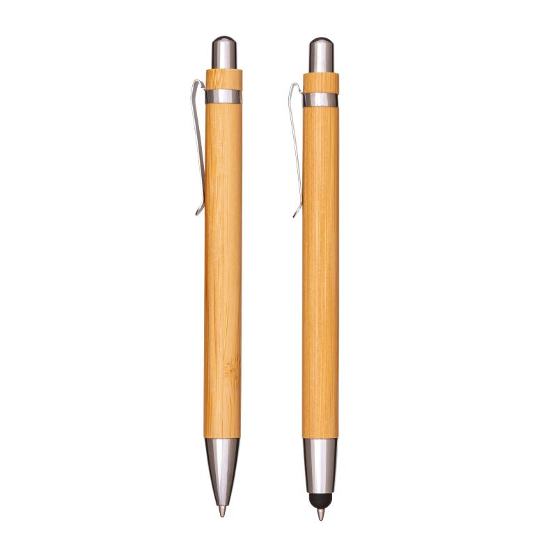 Set de dos bolígrafos encajables de bambú, uno con borrador táctil