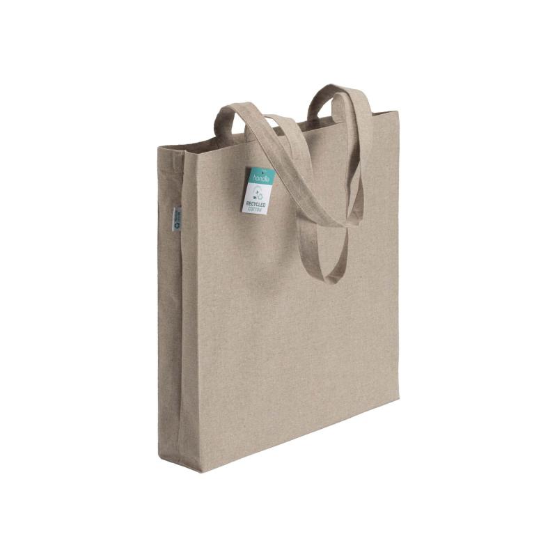 Bolsa de algodón reciclado de 190 g/m2, asas largas y fuelle