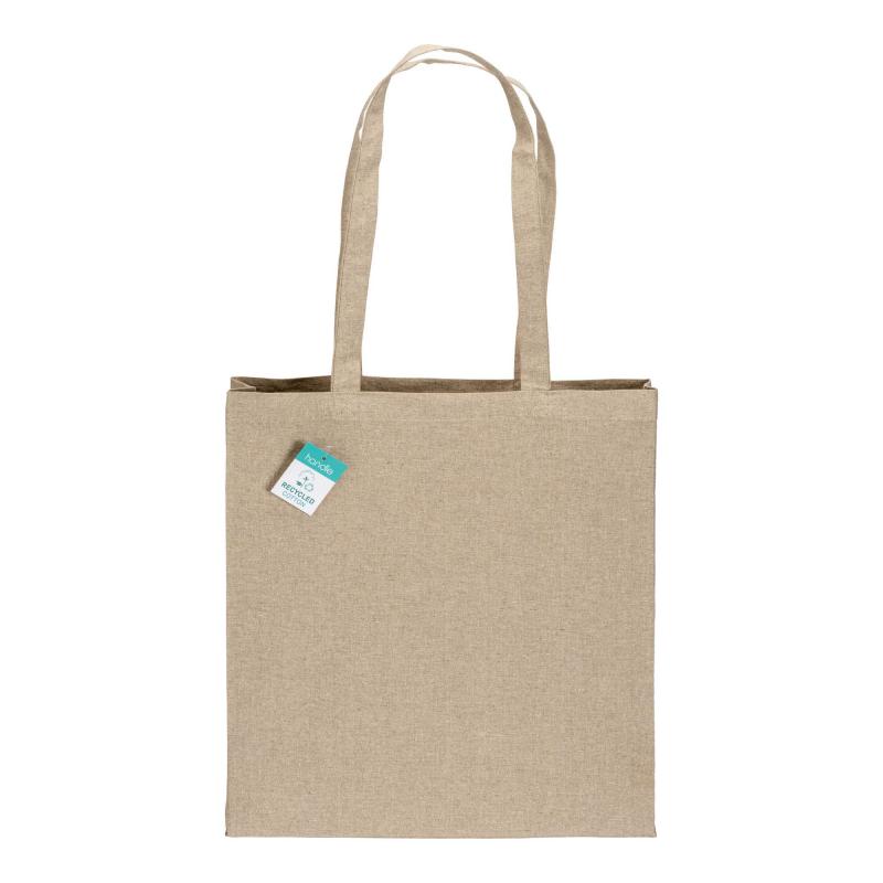 Bolsa de algodón reciclado de 190 g/m2, asas largas y fuelle