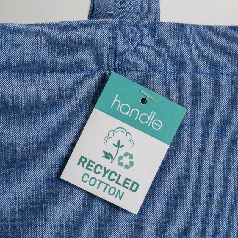 Bolsa de algodón reciclado de 190 g/m2, asas largas y fuelle