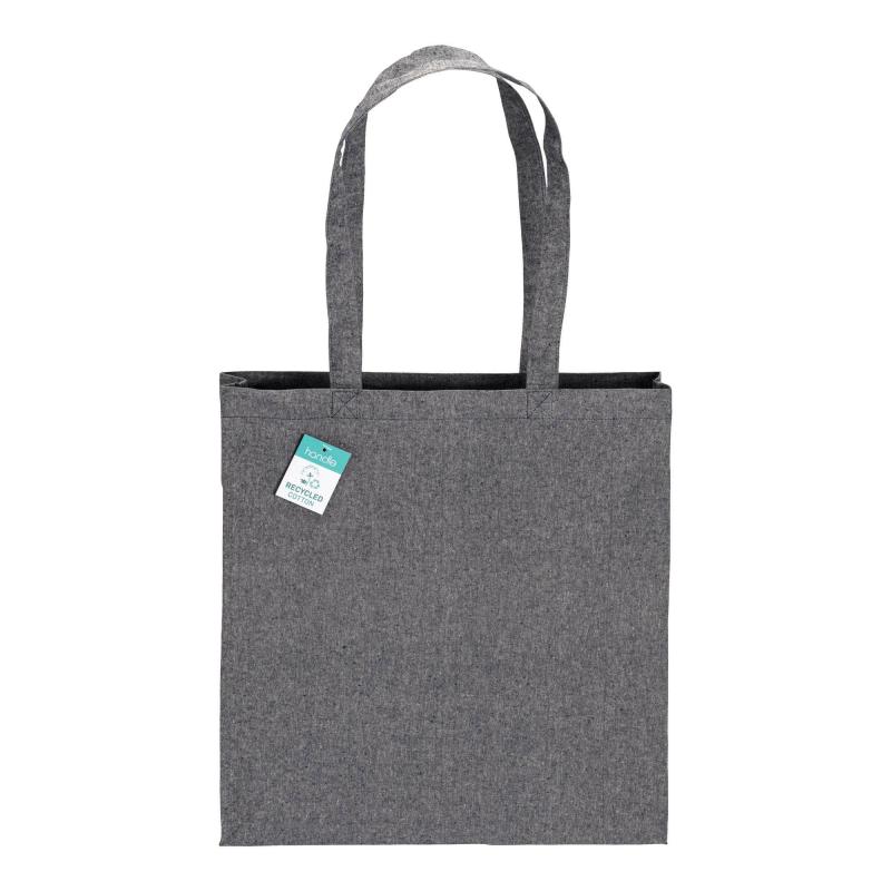 Bolsa de algodón reciclado de 190 g/m2, asas largas y fuelle