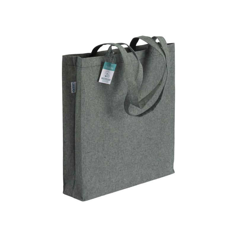 Bolsa de algodón reciclado de 190 g/m2, asas largas y fuelle