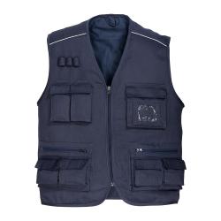 Chaqueta multibolsillos sin mangas, polialgodón, cremallera, 5 bolsillos delanteros