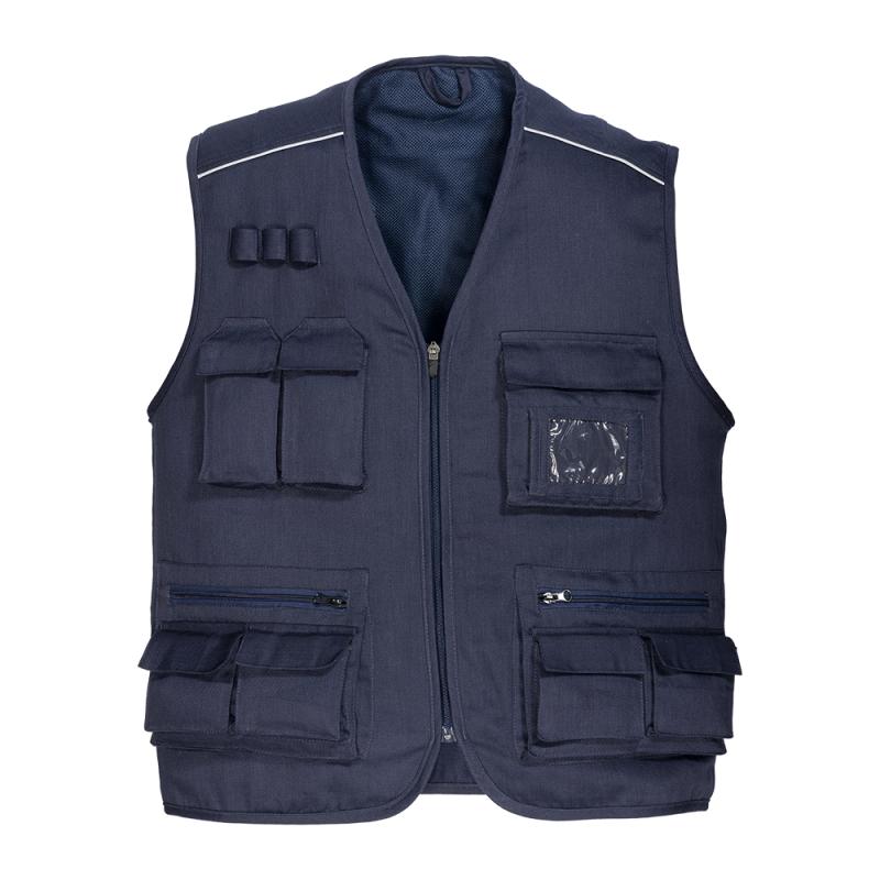 Chaqueta multibolsillos sin mangas, polialgodón, cremallera, 5 bolsillos delanteros