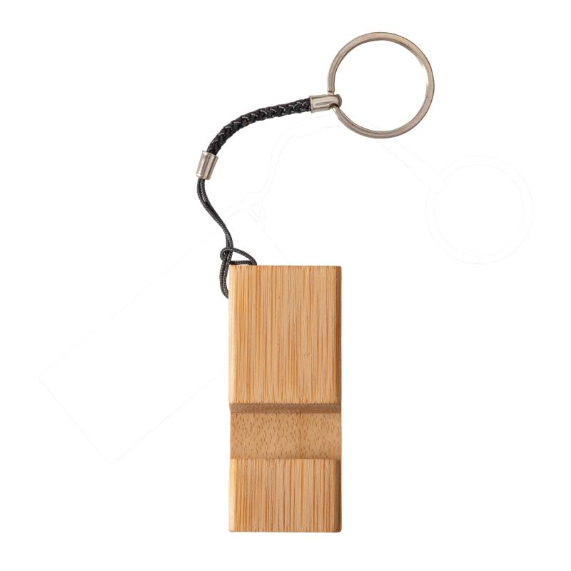 Llavero rectangular de bambú con soporte para móvil