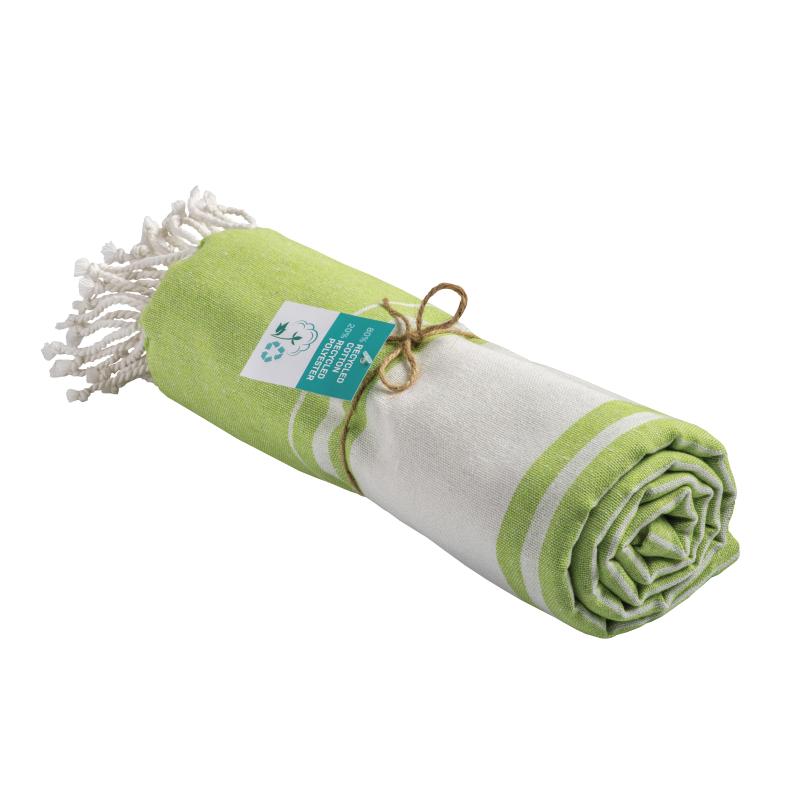 Toalla de playa/pareo en algodón reciclado 180 gr/m2 con flecos