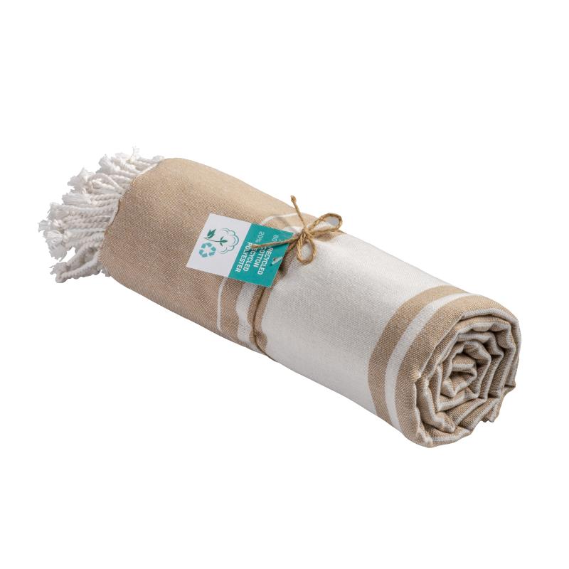 Toalla de playa/pareo en algodón reciclado 180 gr/m2 con flecos