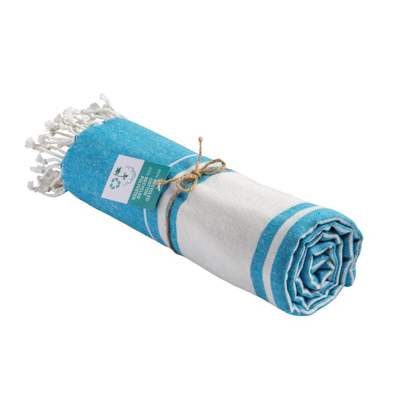 Toalla de playa/pareo en algodón reciclado 180 gr/m2 con flecos