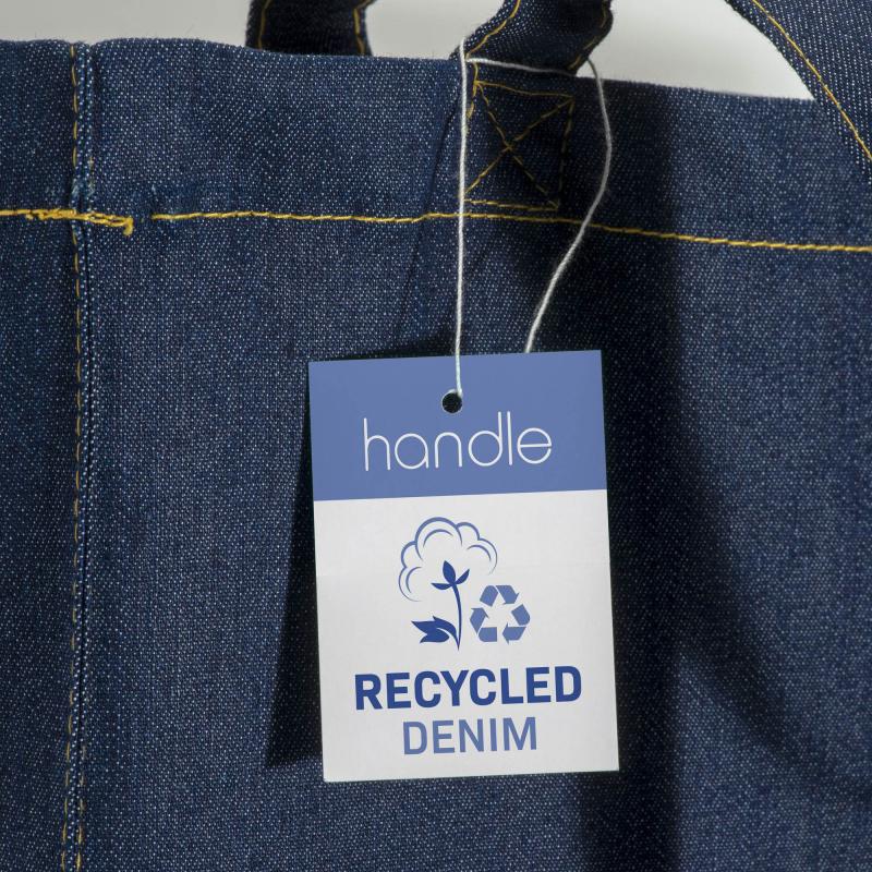 Bolsa de tela vaquera reciclada de algodón, 180 g/m2, asas largas