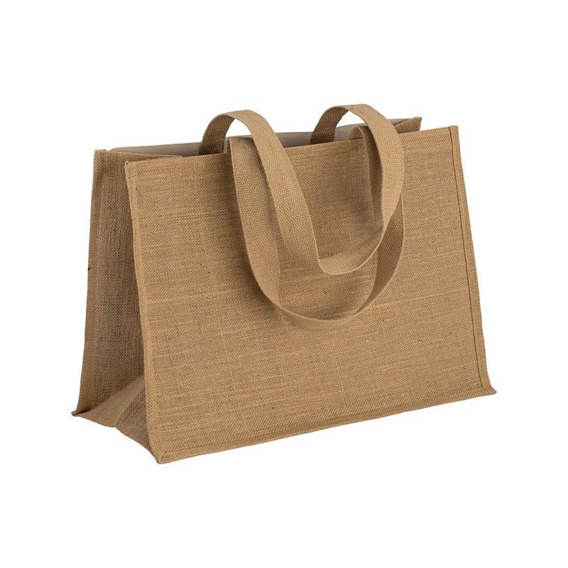 Bolsa de algodón 238 g/m2 con yute y algodón, asas largas y fuelle