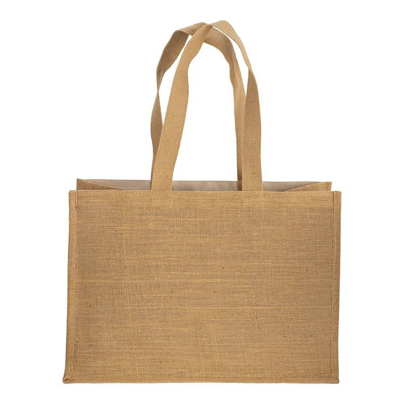 Bolsa de algodón 238 g/m2 con yute y algodón, asas largas y fuelle