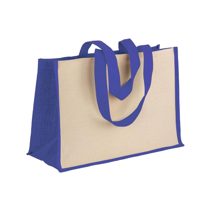 Bolsa de algodón 238 g/m2 con yute y algodón, asas largas y fuelle