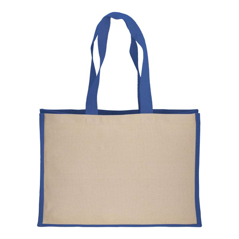 Bolsa de algodón 238 g/m2 con yute y algodón, asas largas y fuelle