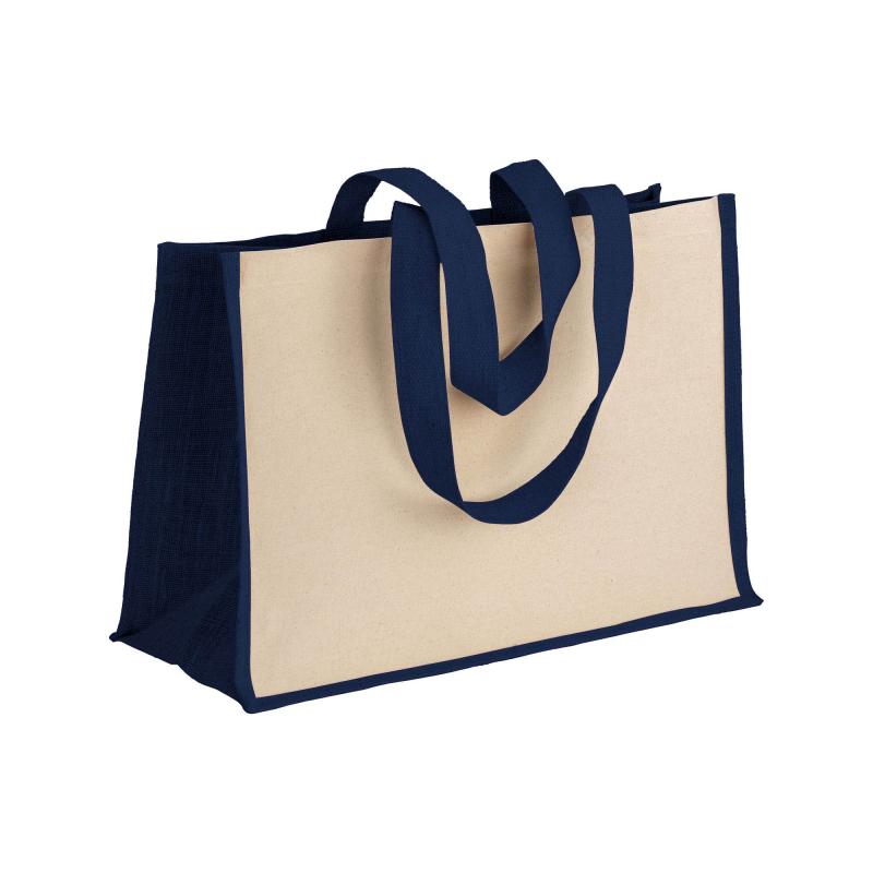 Bolsa de algodón 238 g/m2 con yute y algodón, asas largas y fuelle
