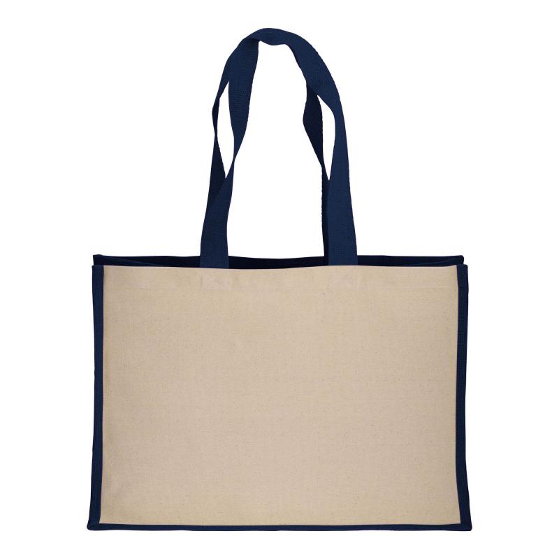 Bolsa de algodón 238 g/m2 con yute y algodón, asas largas y fuelle