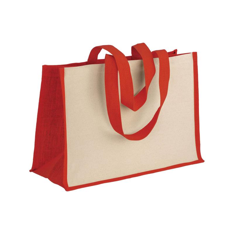 Bolsa de algodón 238 g/m2 con yute y algodón, asas largas y fuelle