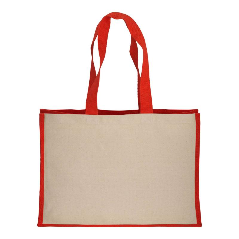 Bolsa de algodón 238 g/m2 con yute y algodón, asas largas y fuelle