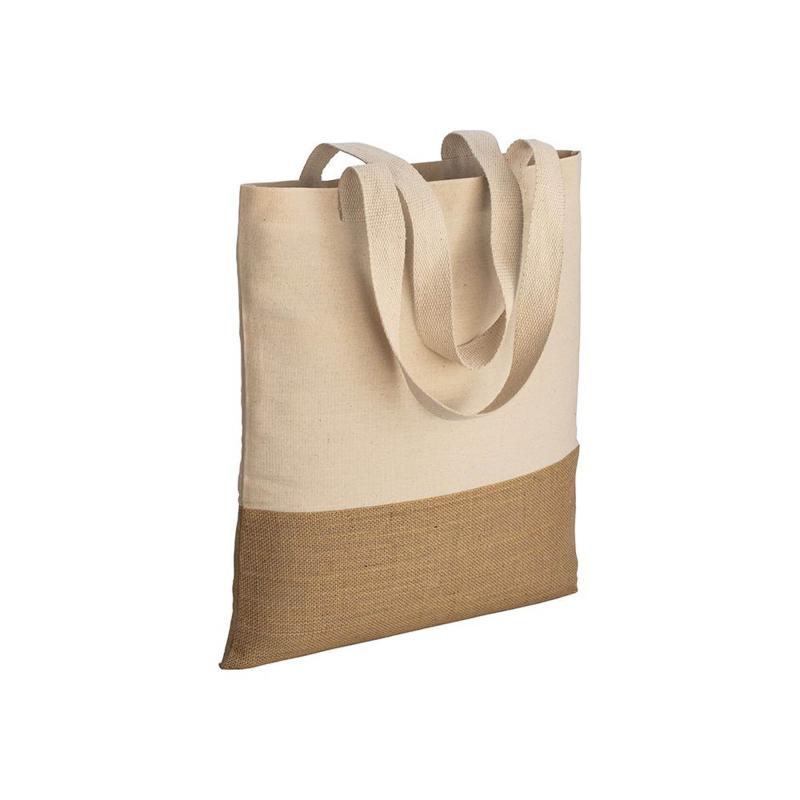 Bolsa de algodón 230 g/m2 con base de yute, asas largas