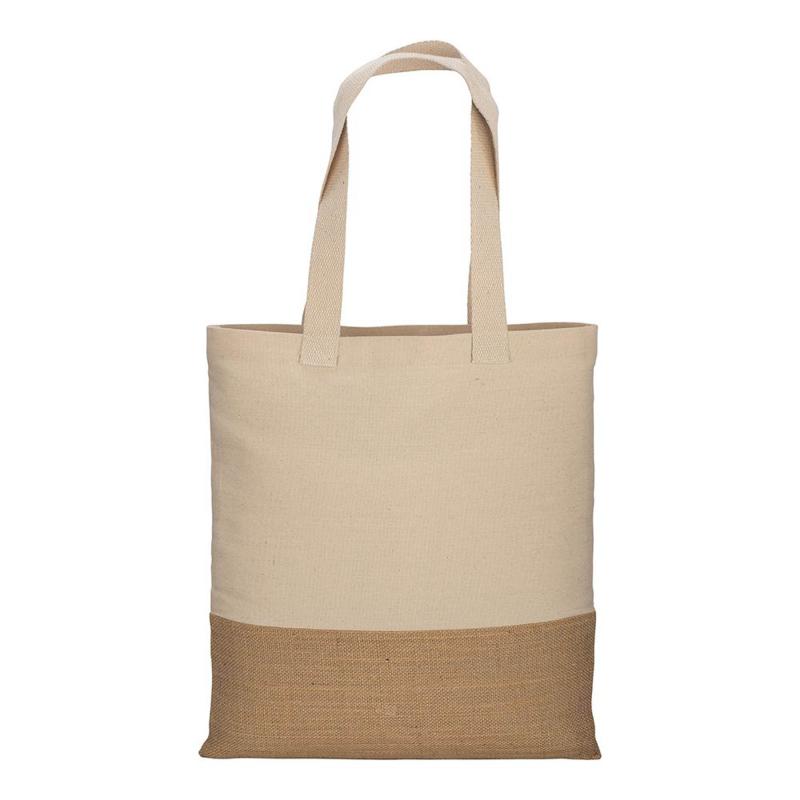 Bolsa de algodón 230 g/m2 con base de yute, asas largas