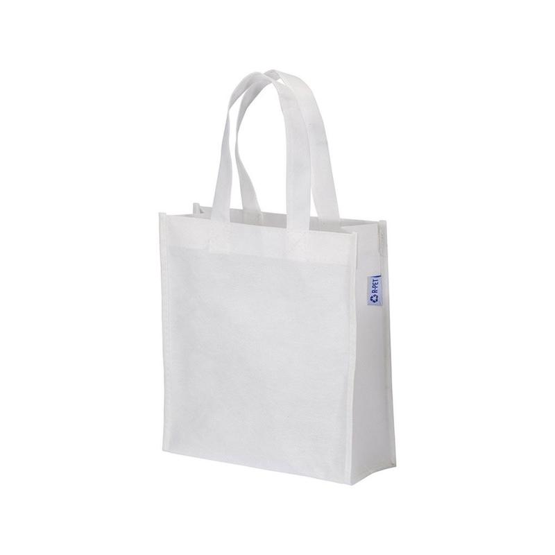 Mini bolsa de PET reciclado 80 g/m2, asas cortas y fuelle