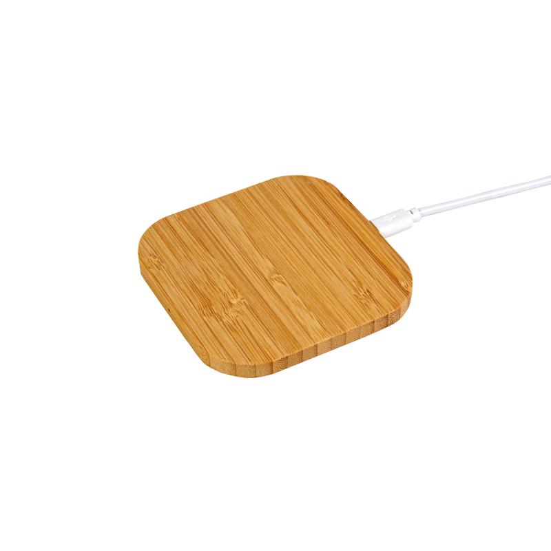 Base de carga inalámbrica cuadrada de bambú, potencia 10W