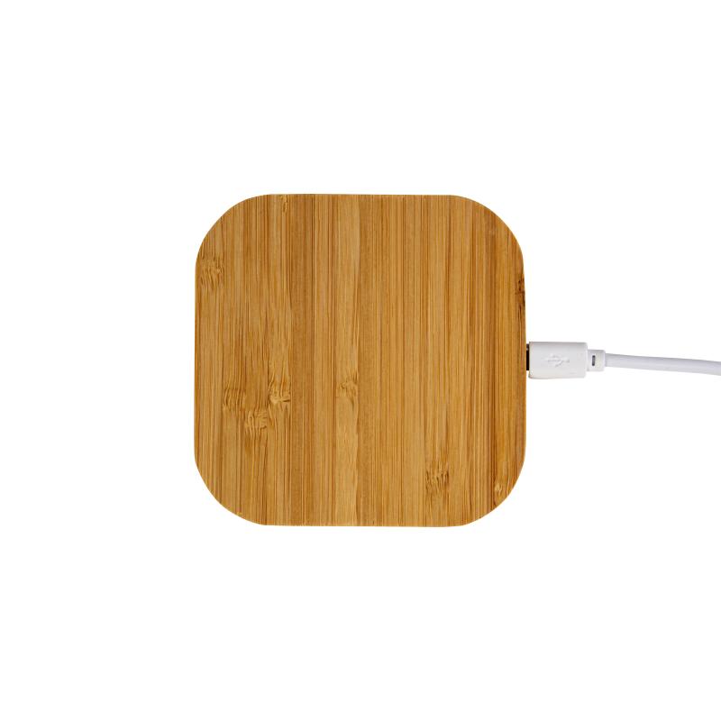 Base de carga inalámbrica cuadrada de bambú, potencia 10W