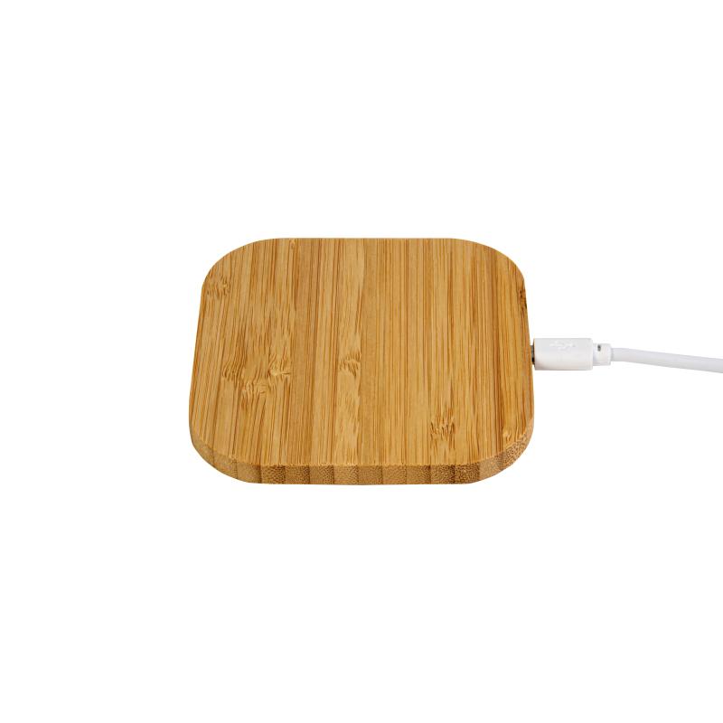 Base de carga inalámbrica cuadrada de bambú, potencia 10W
