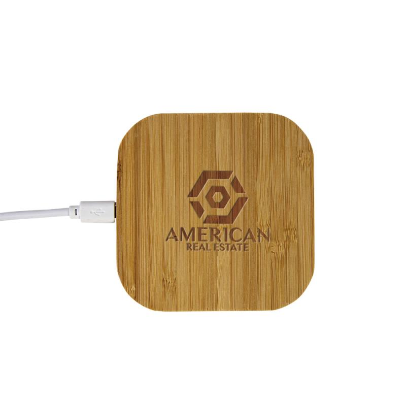 Base de carga inalámbrica cuadrada de bambú, potencia 10W