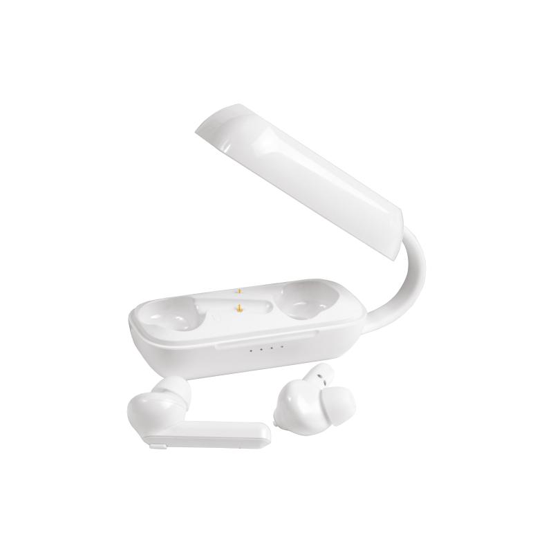Auriculares Bluetooth con caja de carga y cable de carga micro USB incluidos.