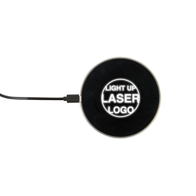 Base de carga inalámbrica de plástico con luz LED de grabado láser, 10W