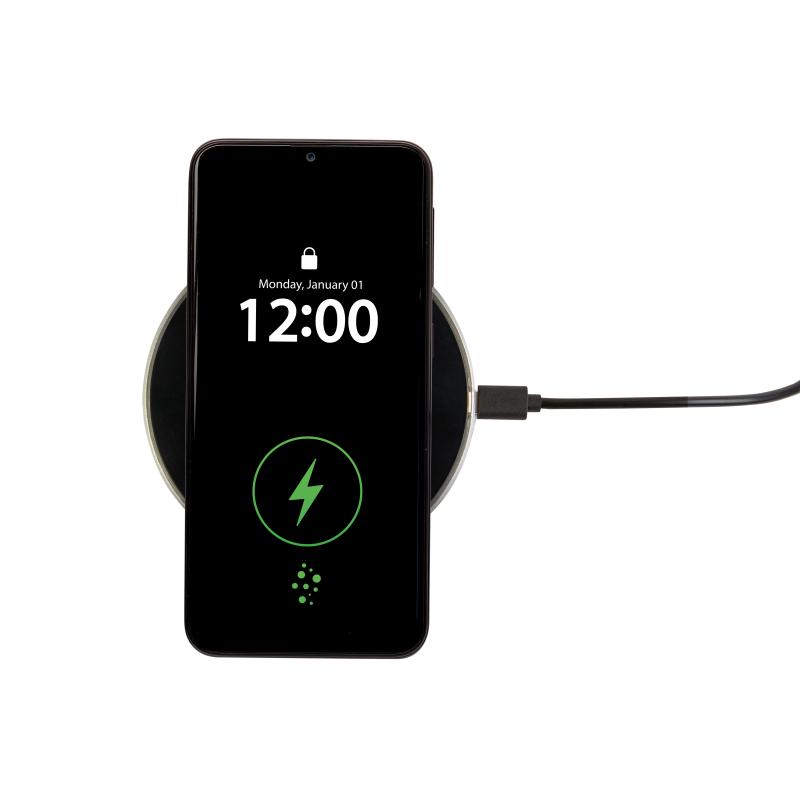 Base de carga inalámbrica de plástico con luz LED de grabado láser, 10W