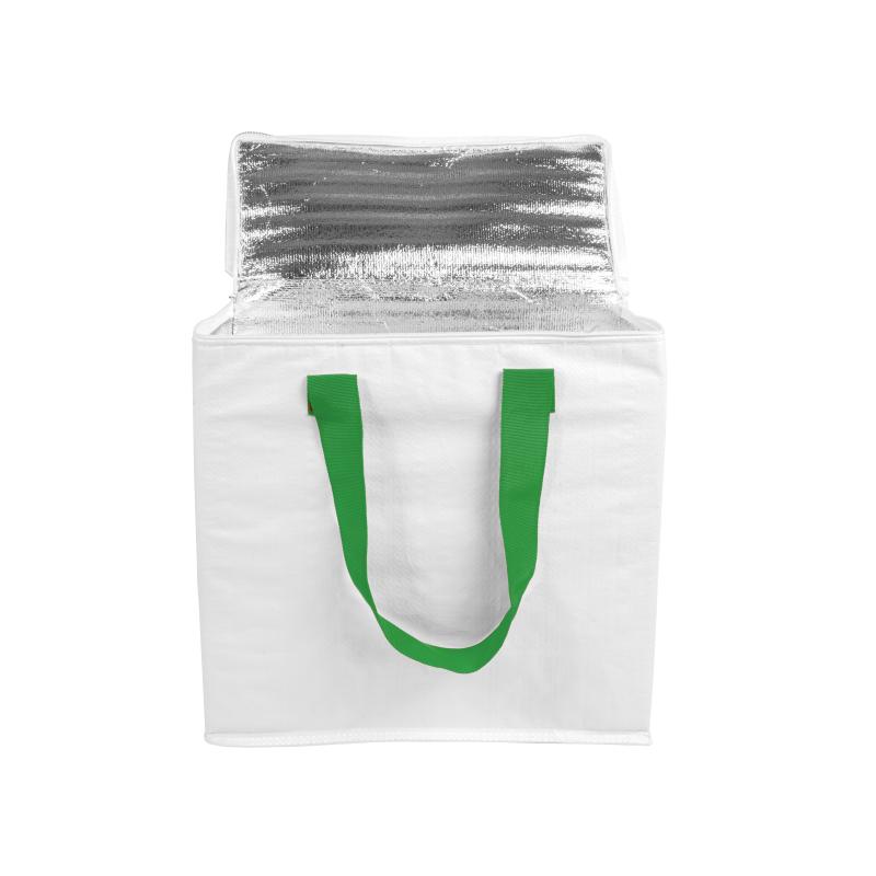 Nevera en PP laminado 120 g / m2, asas de colores, cierre de cremallera