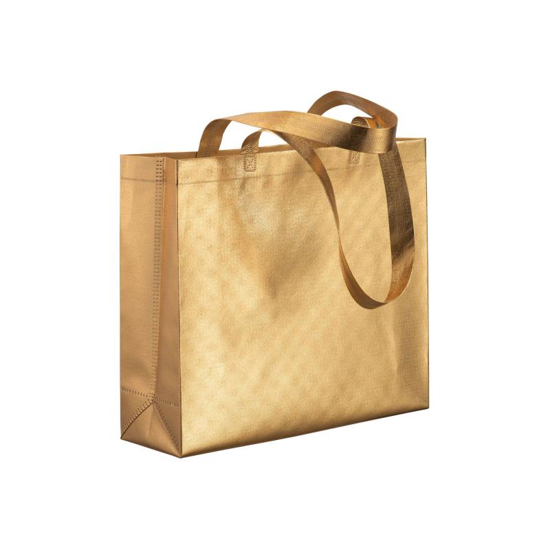 Bolsa con fuelle de tejido sin tejer laminado 100 g/m2 termosoldado, con asas largas