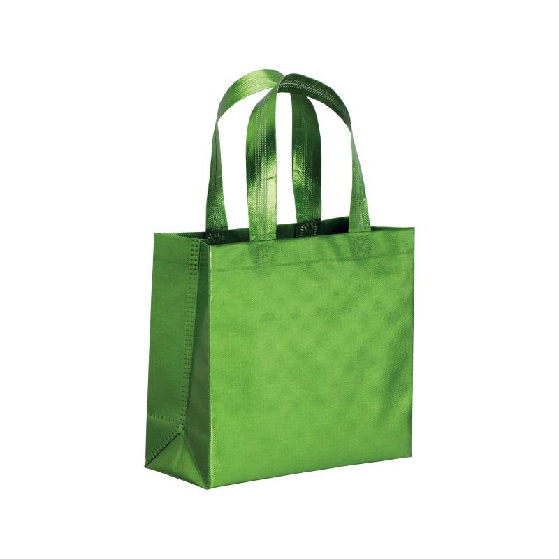 Bolsa con fuelle de tejido sin tejer laminado 100 g/m2 termosoldado, con asas cortas