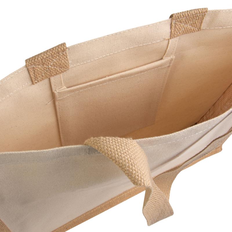 Bolsa con fuelle a la base de yute y lona