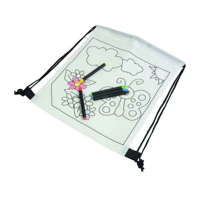 Juego de 5 crayones de cera de colores con una sección cilíndrica, en una mochila