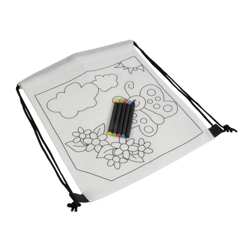 Juego de 5 crayones de cera de colores con una sección cilíndrica, en una mochila