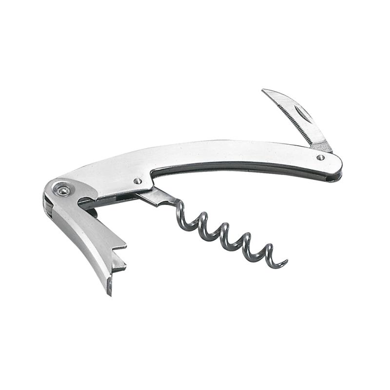 Sacacorchos, abrebotellas, cuchilla y cortador de cápsulas con cuerpo de metal satinado