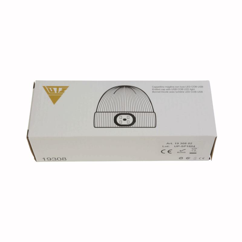 Gorro de lana 100% acrilico grueso con LED extraíble y recargable como USB. Caja individua