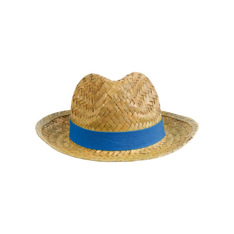 Sombrero de paja con banda elástica de 3 cm aplicable y personalizable.