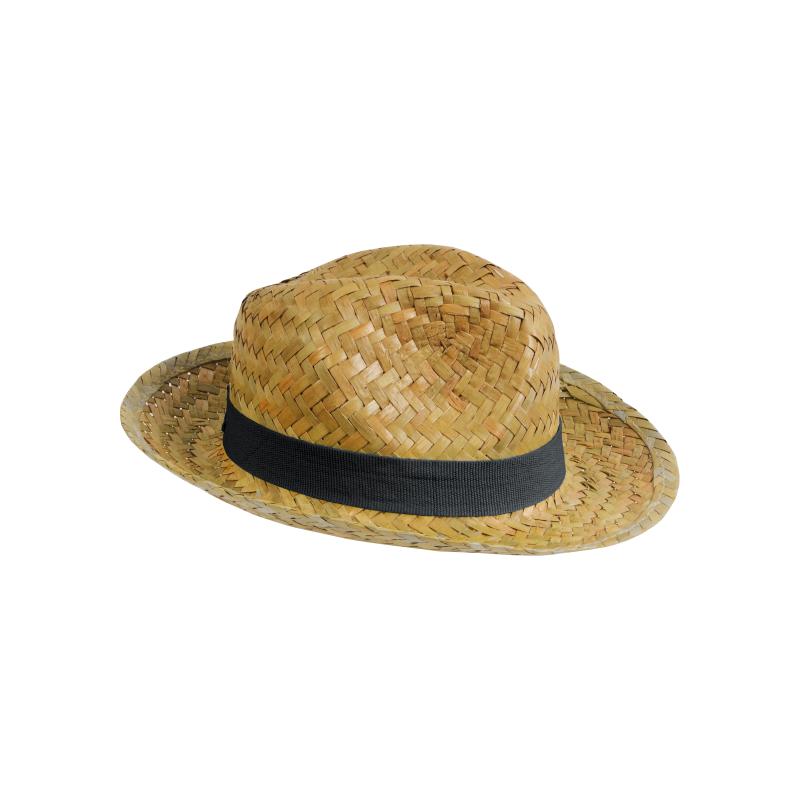 Sombrero de paja con banda elástica de 3 cm aplicable y personalizable.