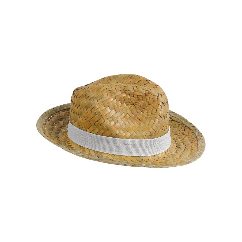 Sombrero de paja con banda elástica de 3 cm aplicable y personalizable.