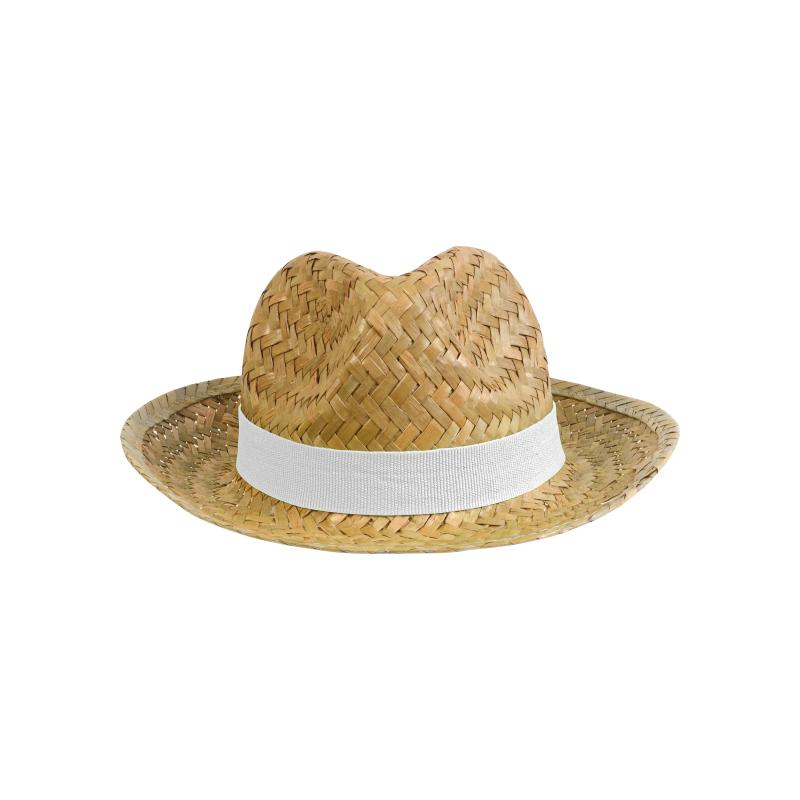 Sombrero de paja con banda elástica de 3 cm aplicable y personalizable.