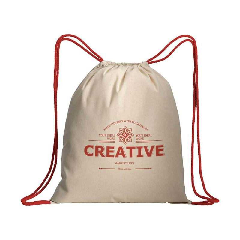 Mochila de algodón natural con cordón y esquinas de colores