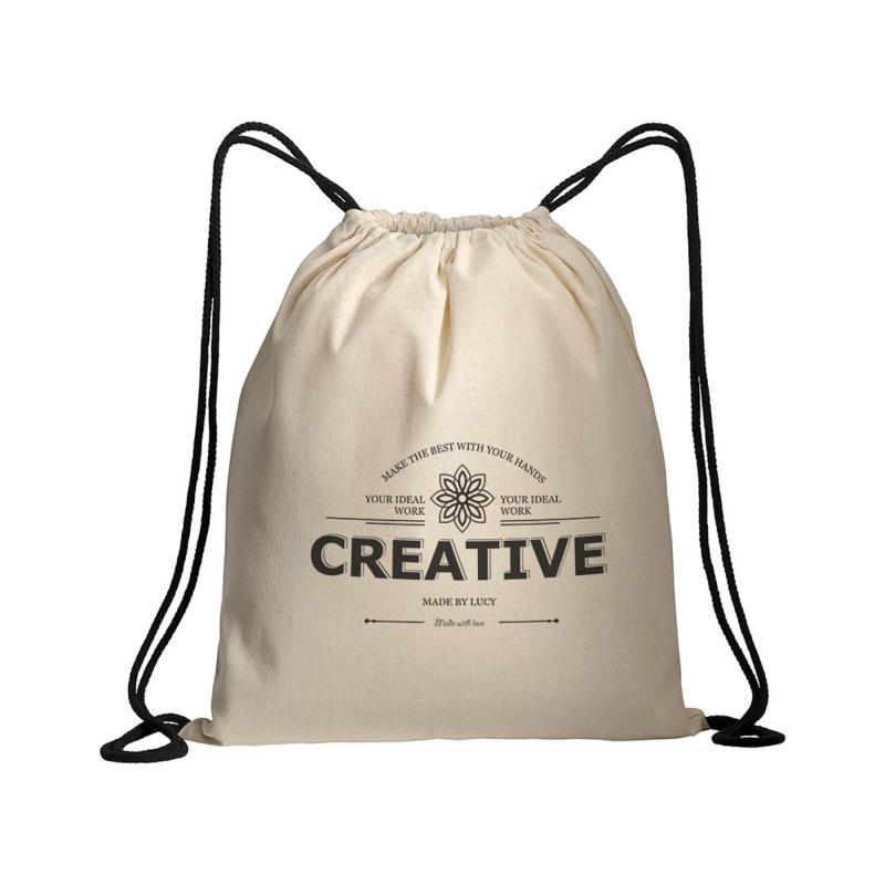 Mochila de algodón natural con cordón y esquinas de colores