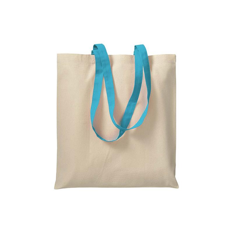 Bolsa de algodón natural (220 g/m2), asas largas de colores