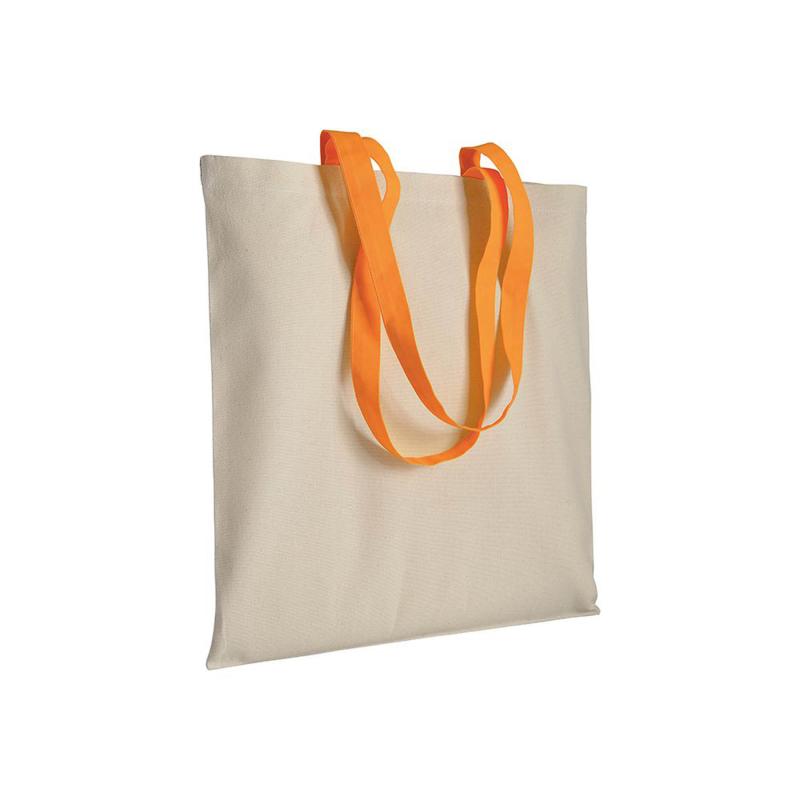 Bolsa de algodón natural (220 g/m2), asas largas de colores