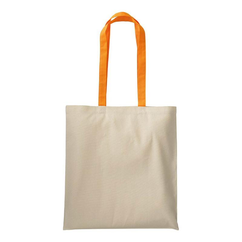 Bolsa de algodón natural (220 g/m2), asas largas de colores