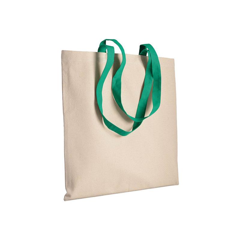 Bolsa de algodón natural (220 g/m2), asas largas de colores
