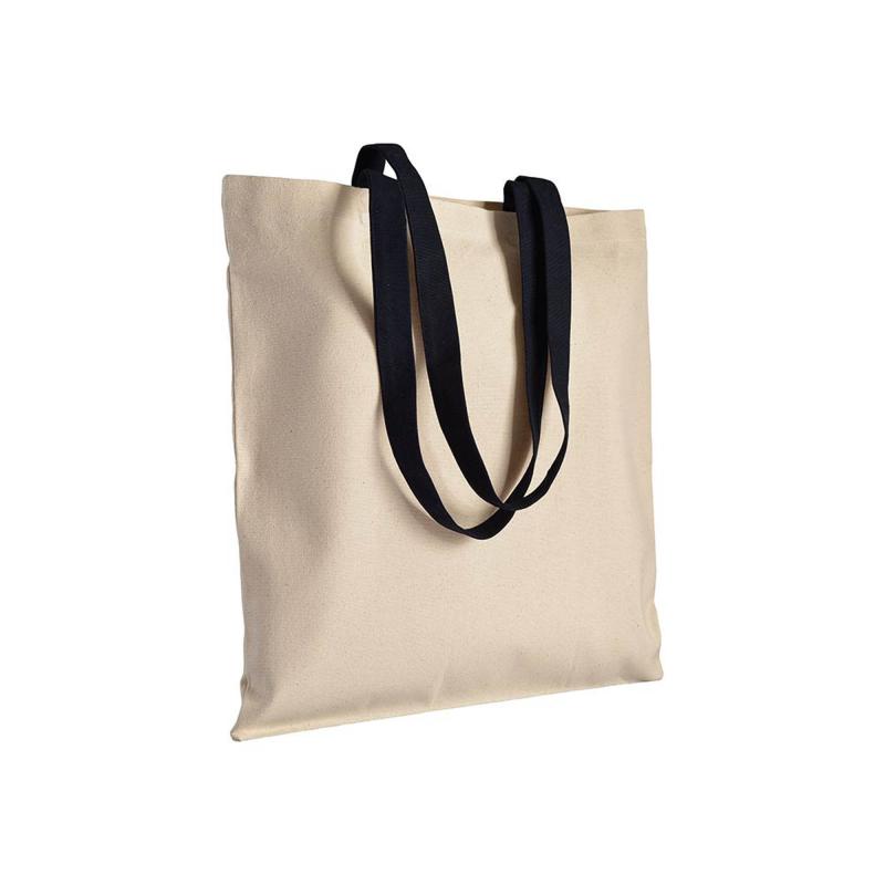Bolsa de algodón natural (220 g/m2), asas largas de colores